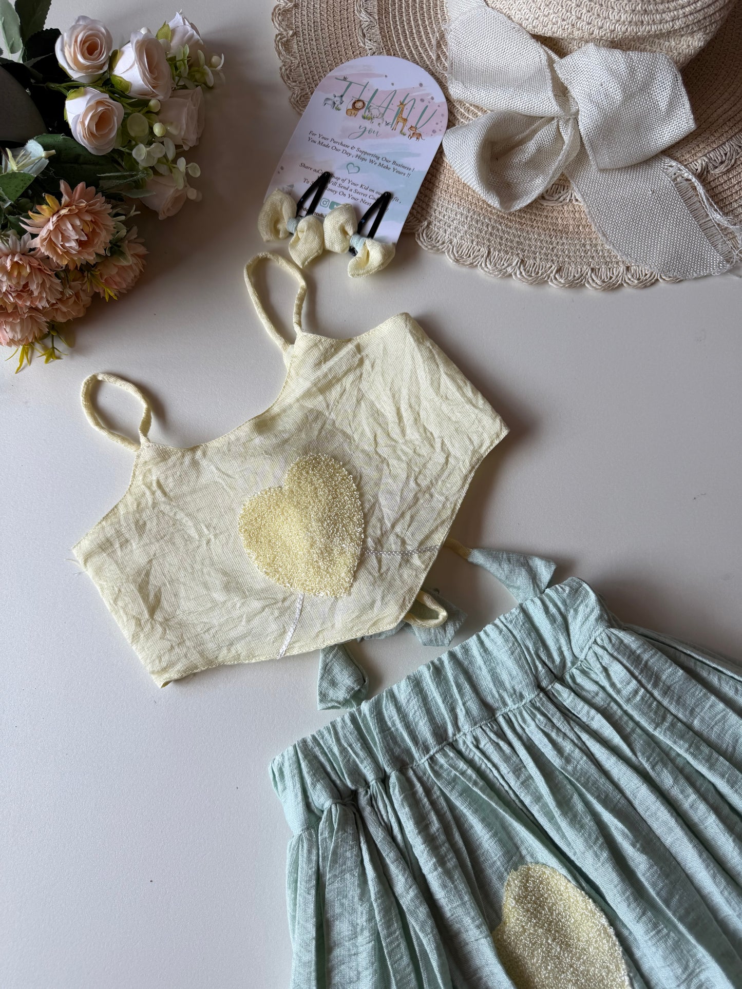 Soft Pastel Heart PatchTop with Short Skirt