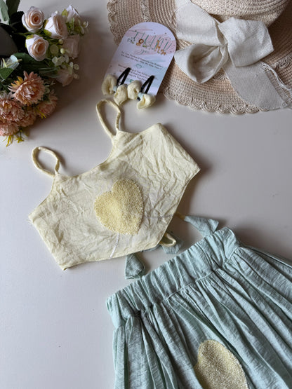 Soft Pastel Heart PatchTop with Short Skirt