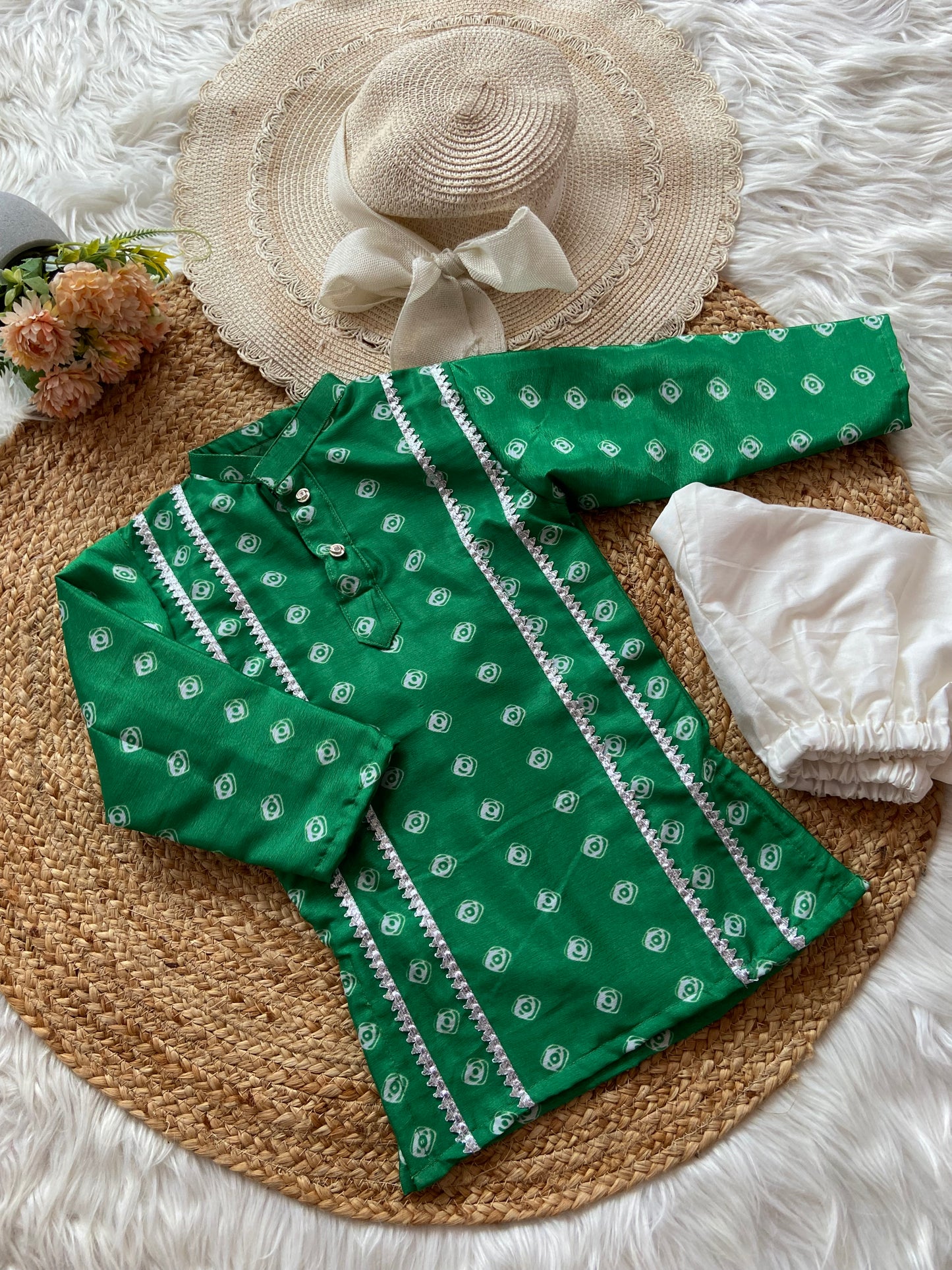 Green Polka Dot Kurta Set