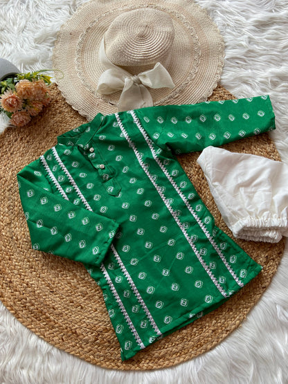 Green Polka Dot Kurta Set