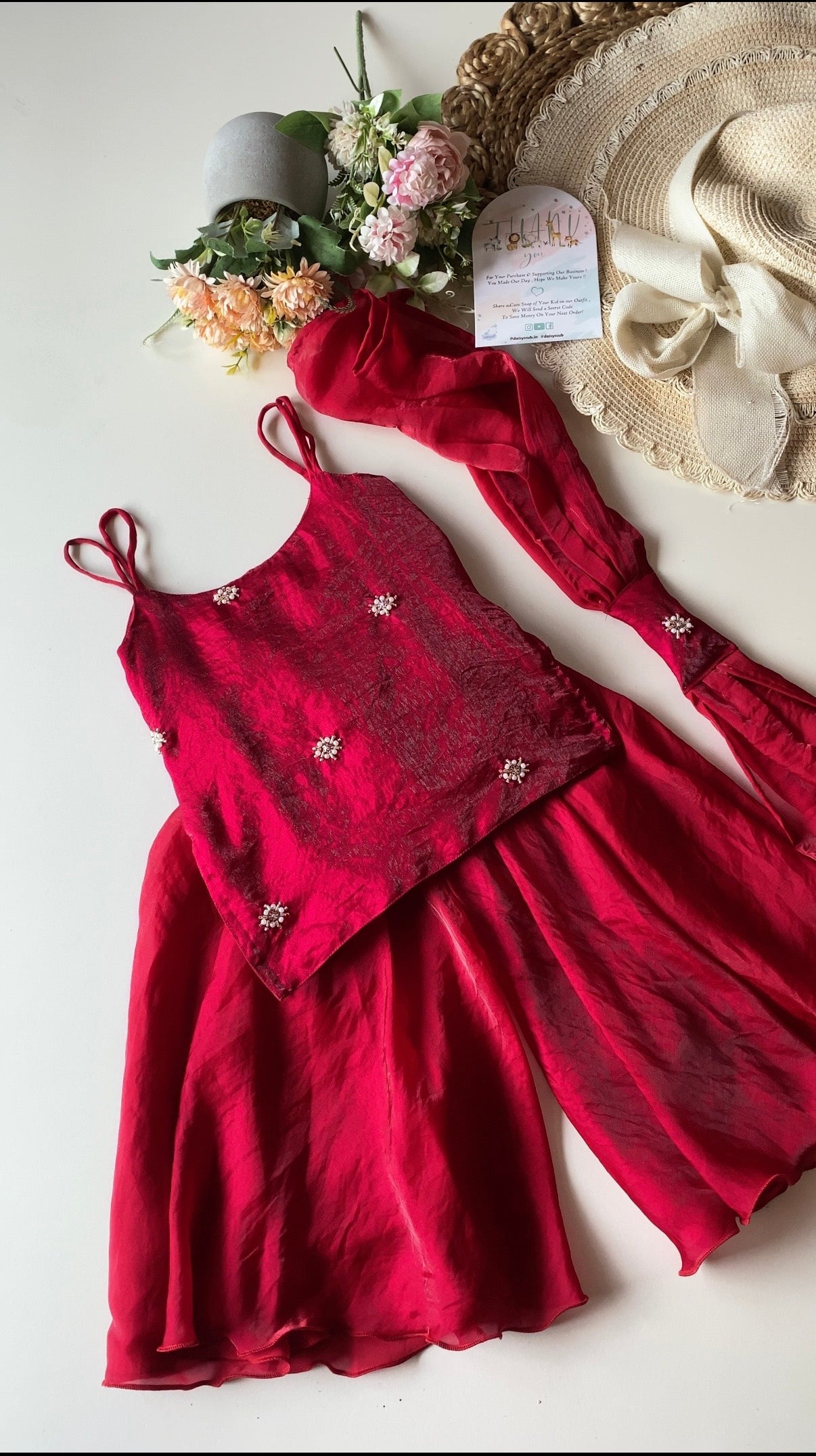 Space silk Pearl Work Kurti with Palazzo & Dupatta