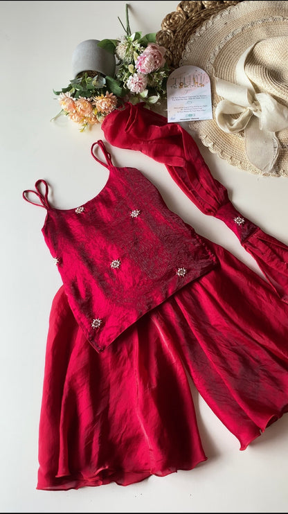Space silk Pearl Work Kurti with Palazzo & Dupatta