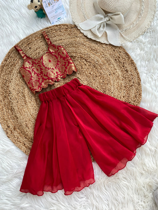 Red Banarasi Scalloped coord set