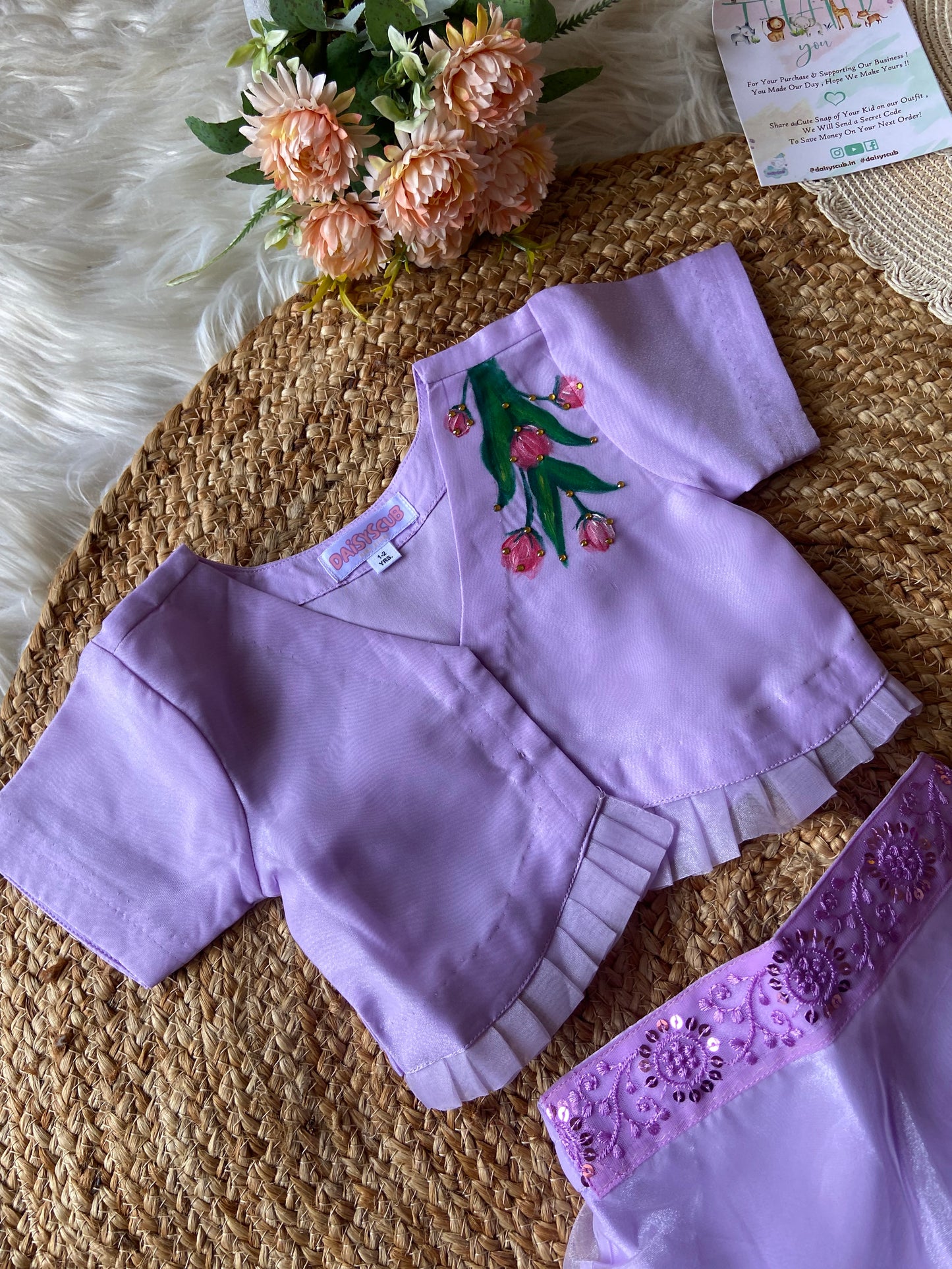 Hand Painted Organza Lehenga