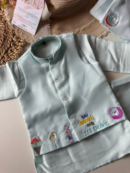 Designer Handwork Icecream sequins Organza Kurta Set with Jacket