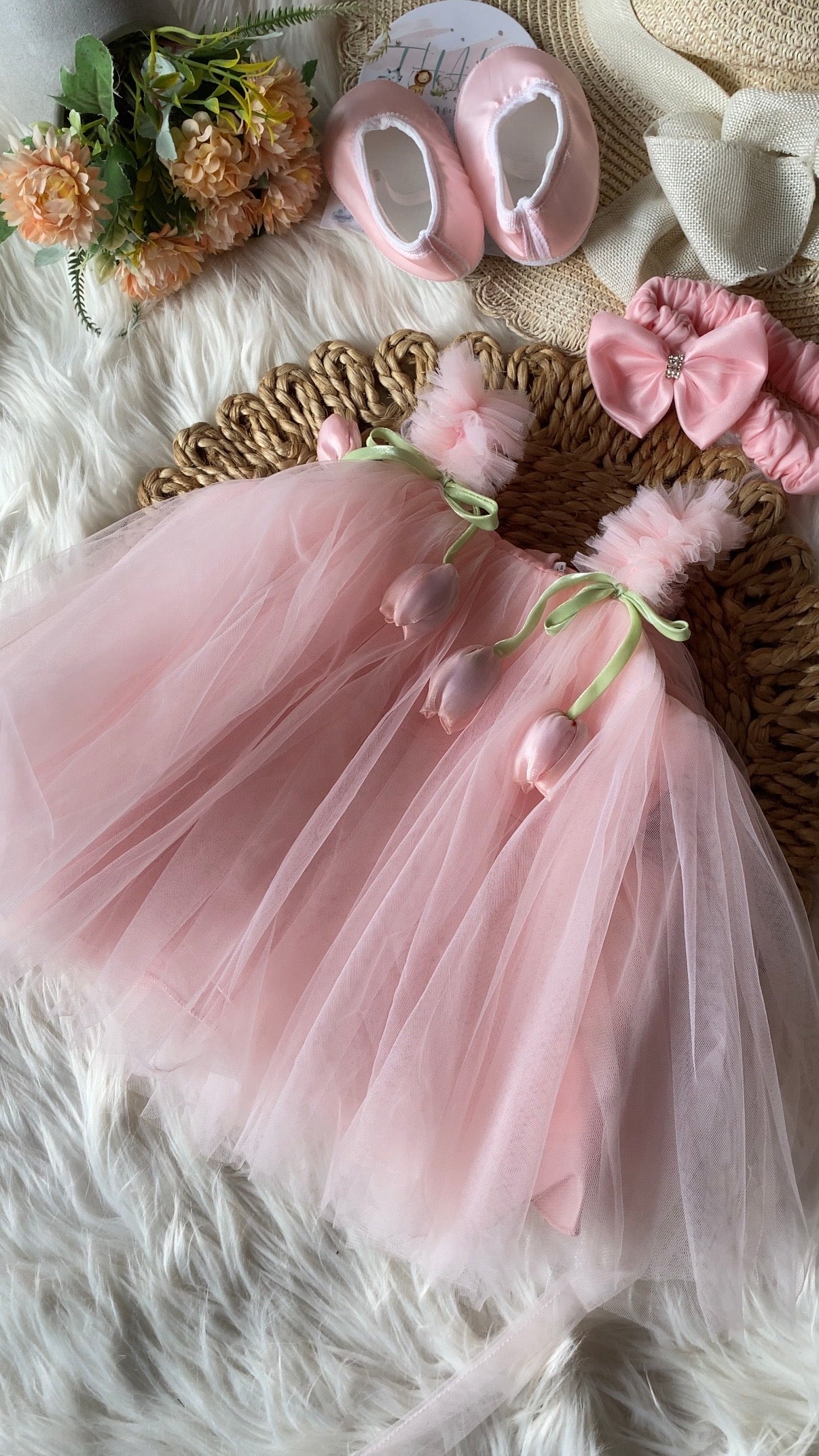 Baby Pink Tulip Frock with Shoes & Hair Accessories