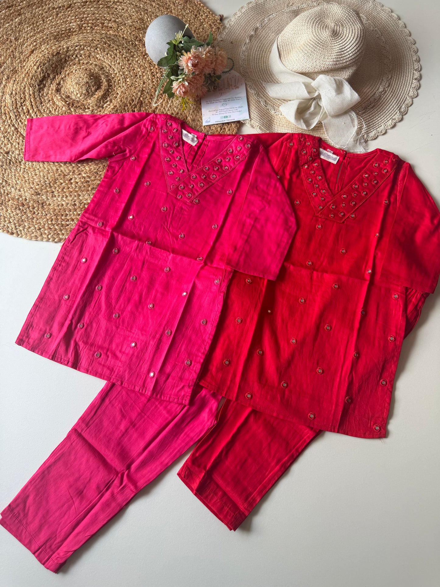 Jam cotton Mirror Embroidery Kurta set in 2 colours