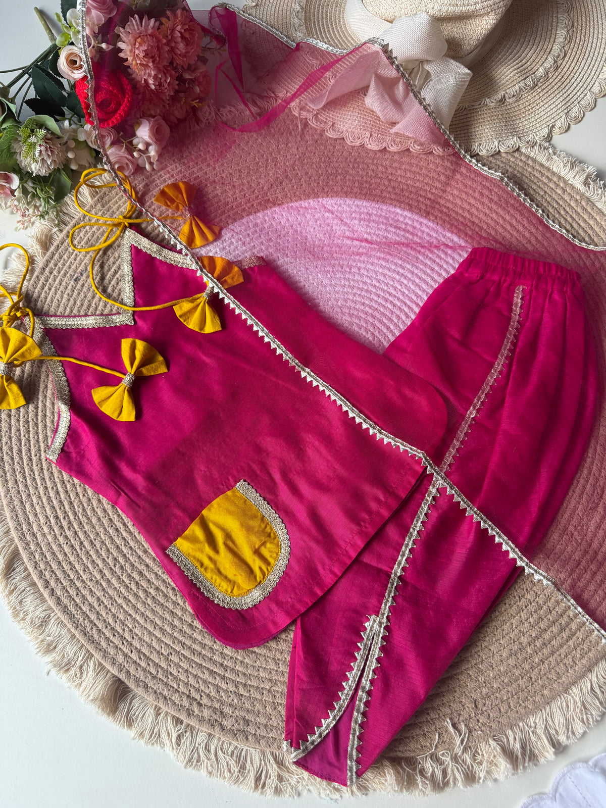 Chanderi Hot Pink Kurti with Pant & Dupatta