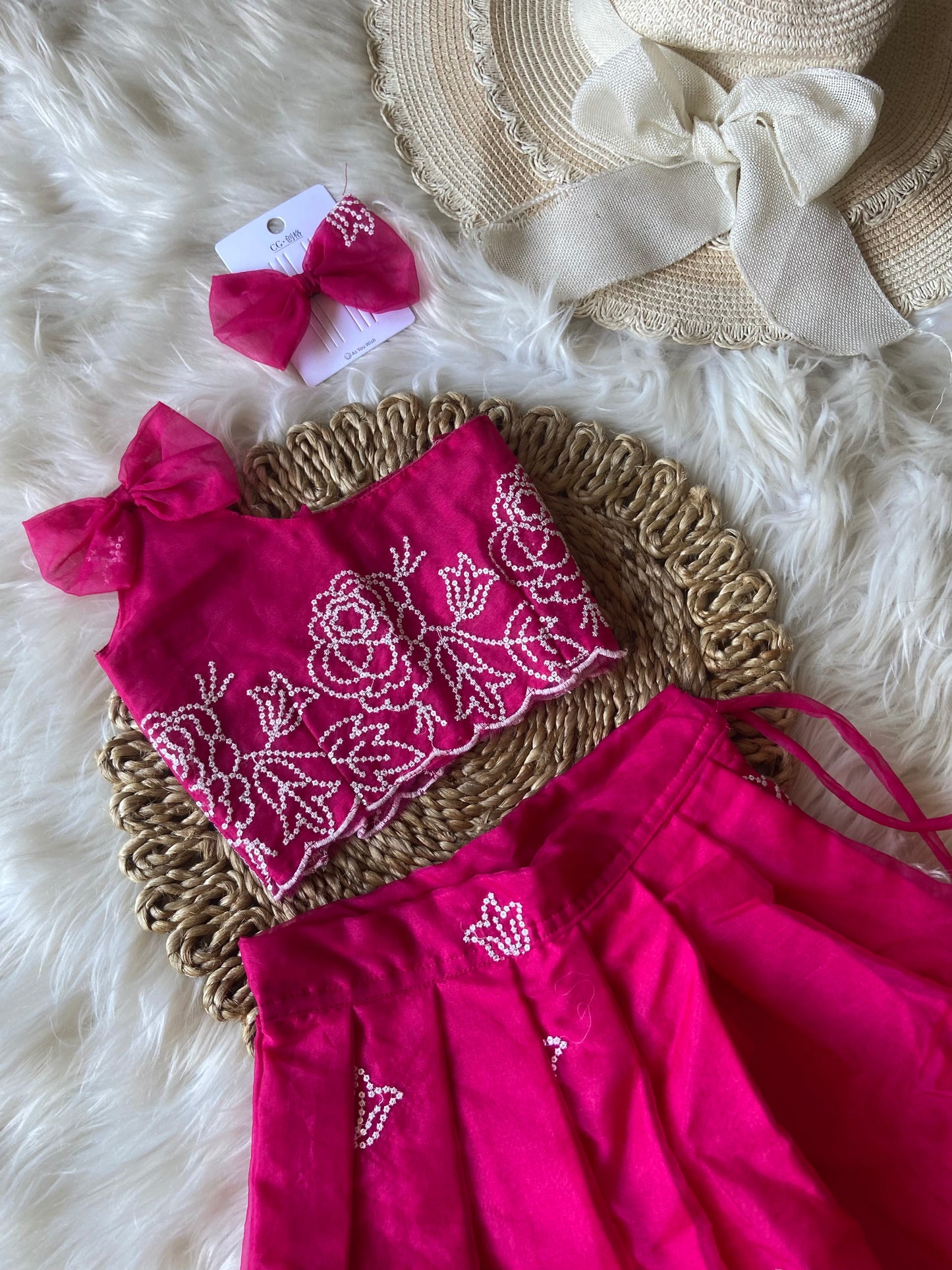 Floral Thread Work Bow Lehenga