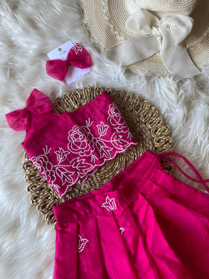 Floral Thread Work Bow Lehenga