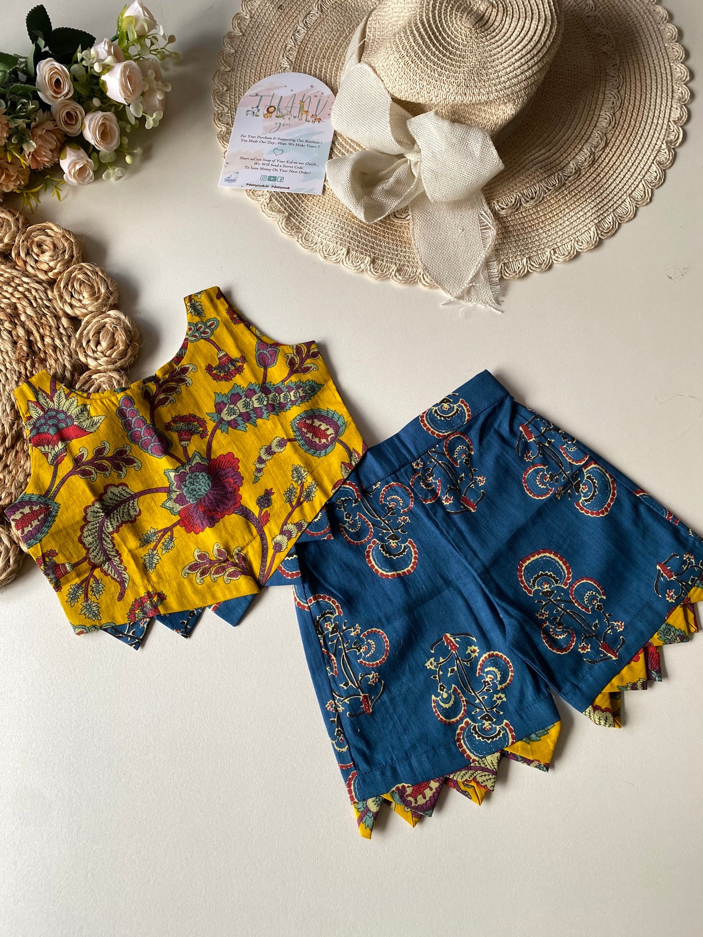 Ajrakh Yellow combo Pure Cotton Coord set