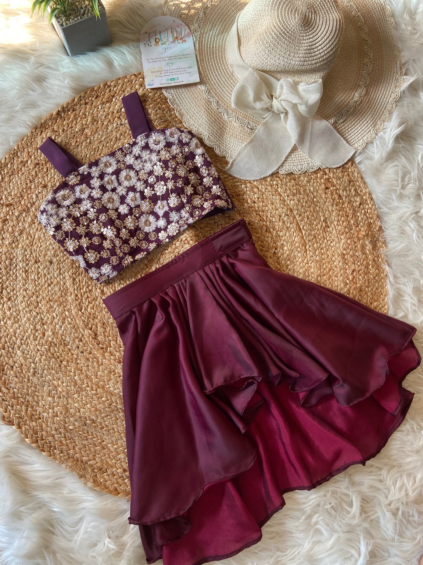 Wine Floral Embroidery Drape Skirt