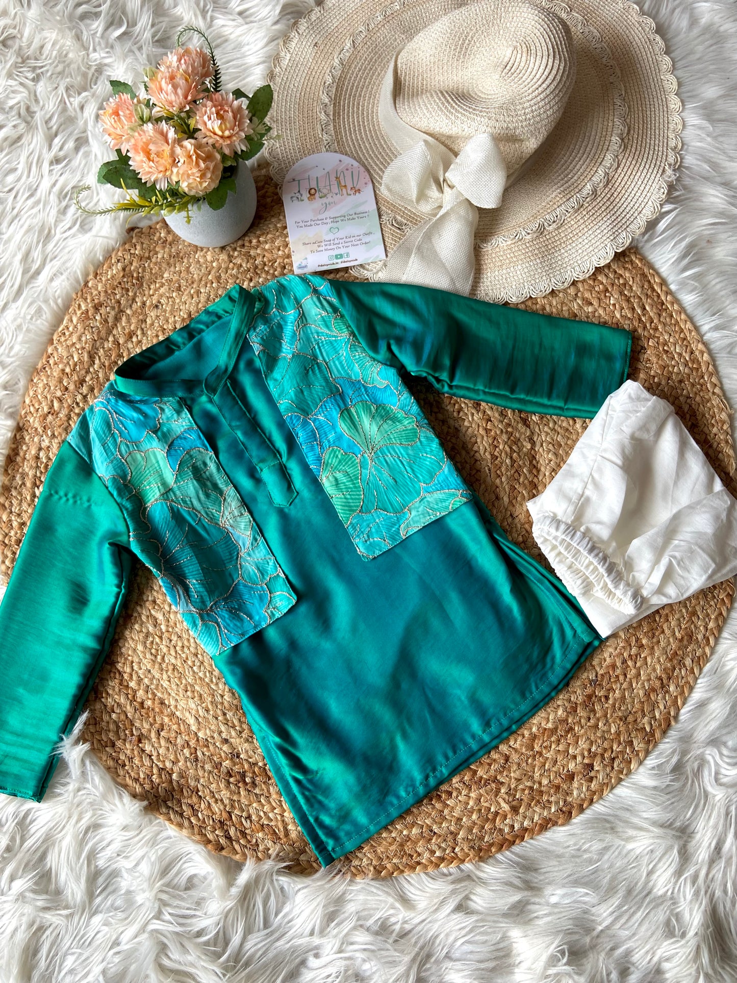 Peacock Malai silk Jacket Kurta Set