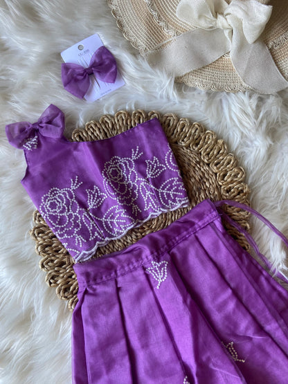 Floral Thread Work Bow Lehenga