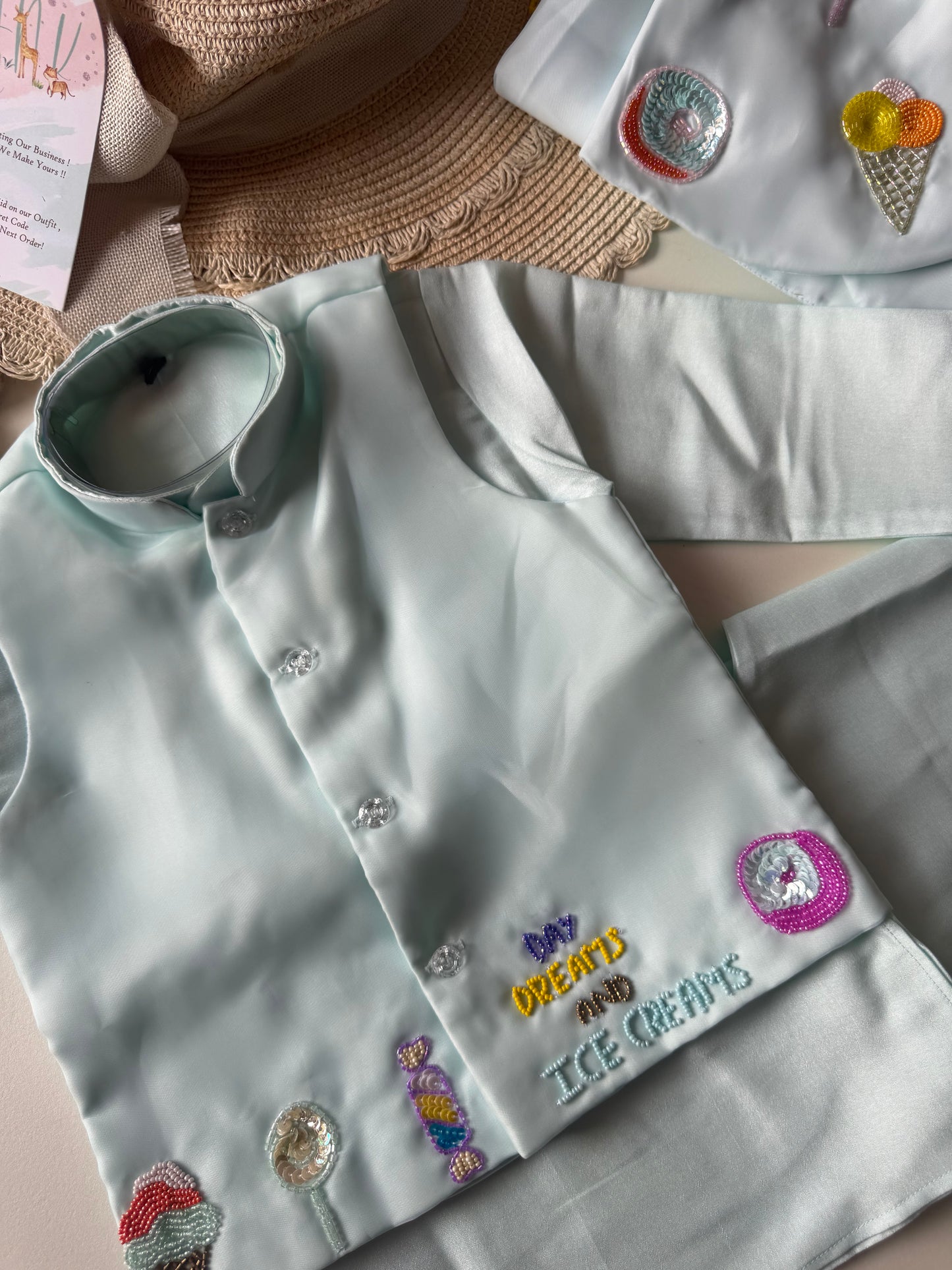 Designer Handwork Icecream sequins Organza Kurta Set with Jacket