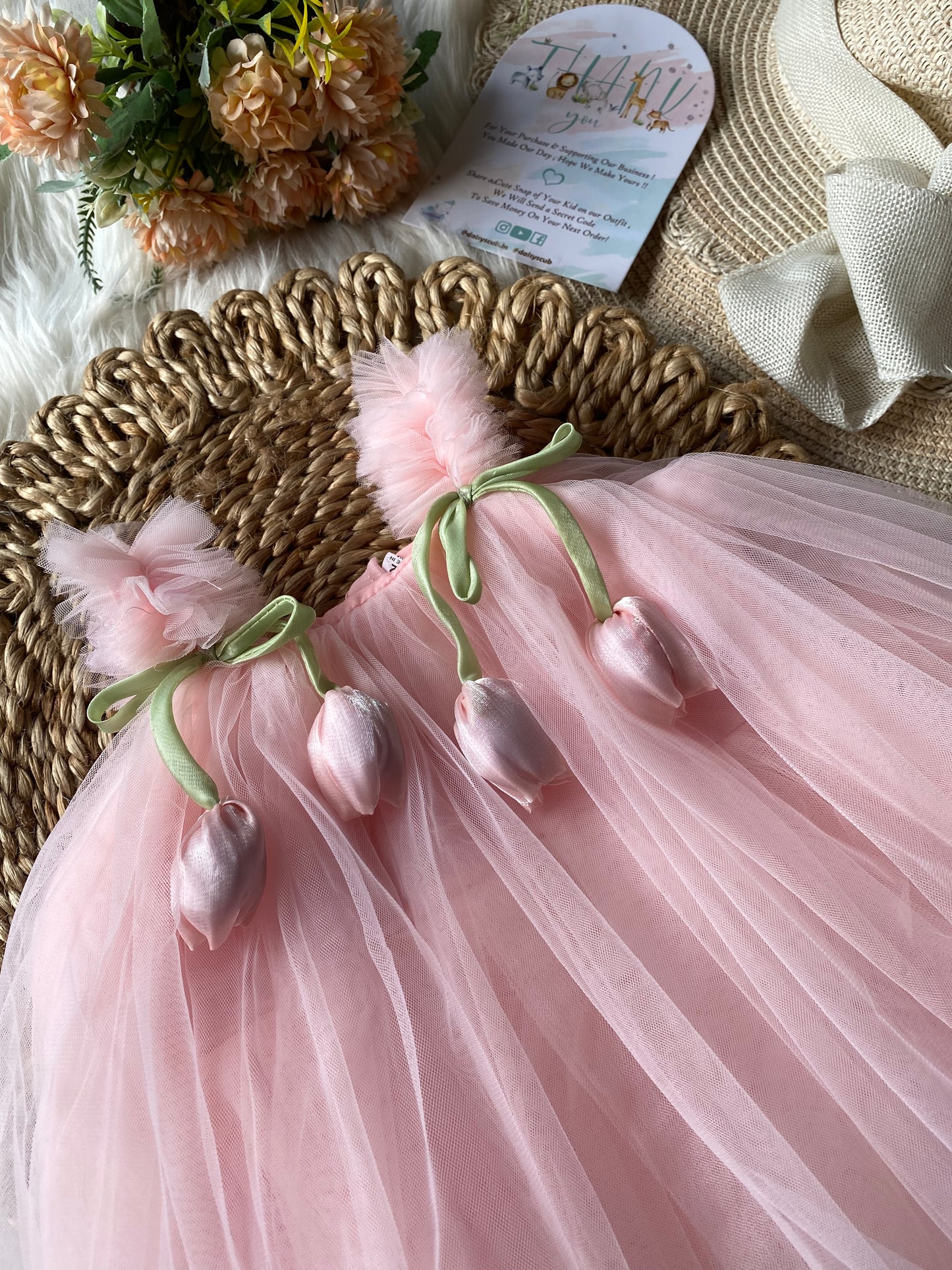 Baby Pink Tulip Frock with Shoes & Hair Accessories