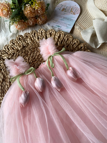 Baby Pink Tulip Frock with Shoes & Hair Accessories