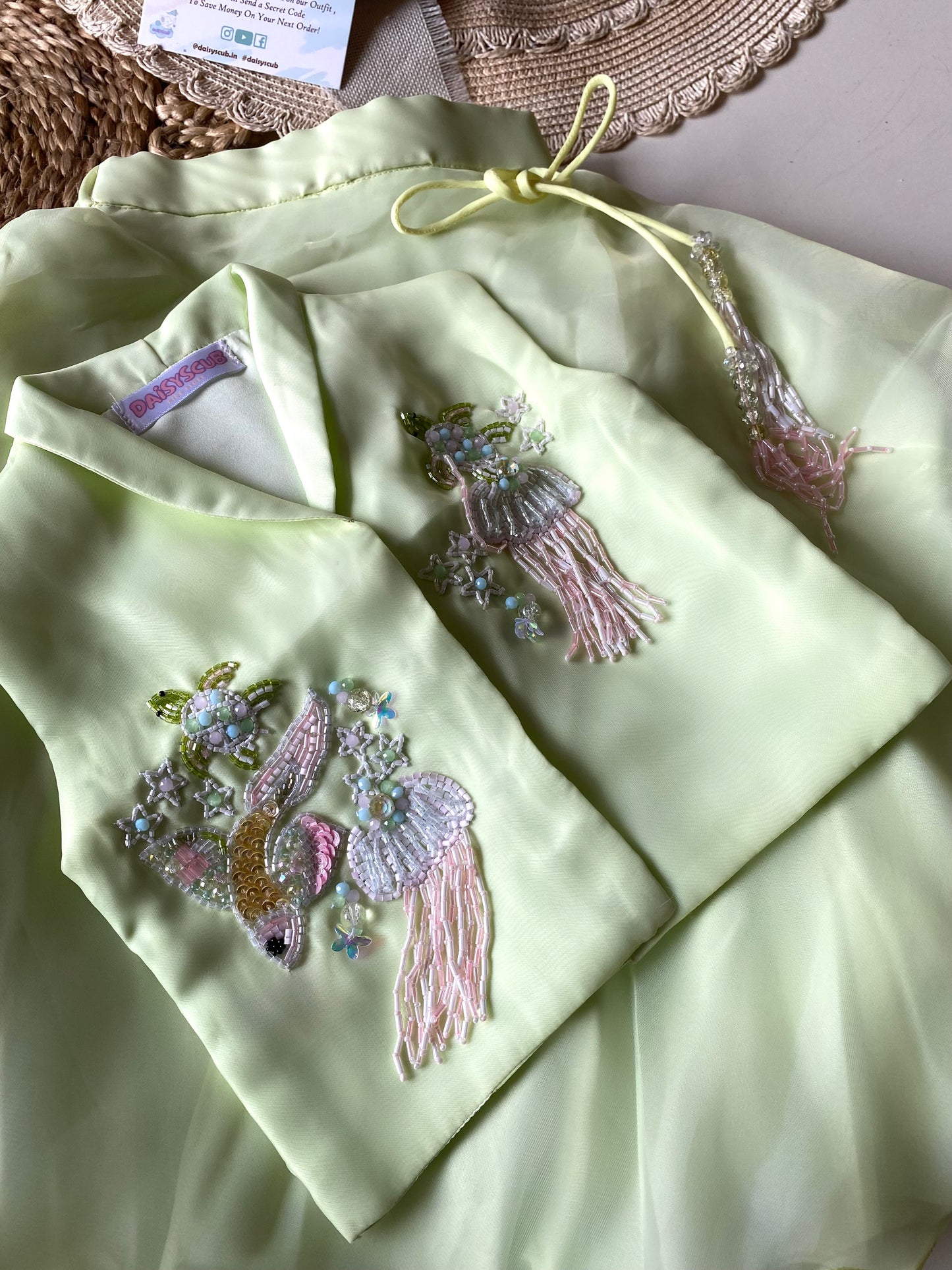Designer Handwork Pista Green Lehenga