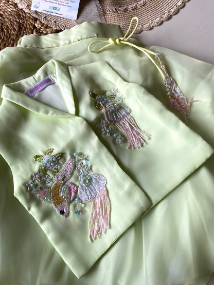 Designer Handwork Pista Green Lehenga