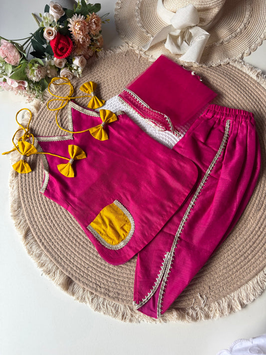 Chanderi Hot Pink Kurti with Pant & Dupatta