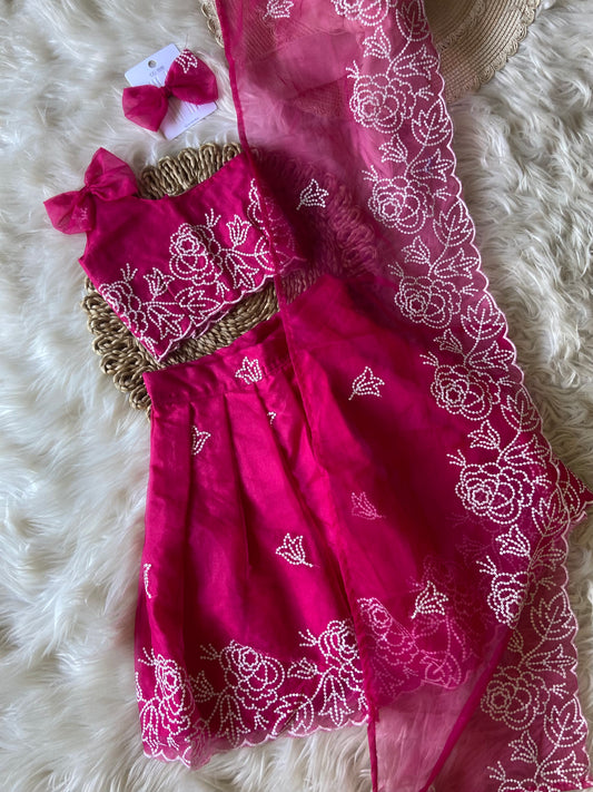 Floral Thread Work Bow Lehenga