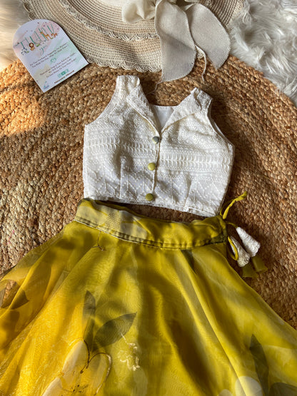 Designer Contrast White and Mehendi Green Lehenga Set