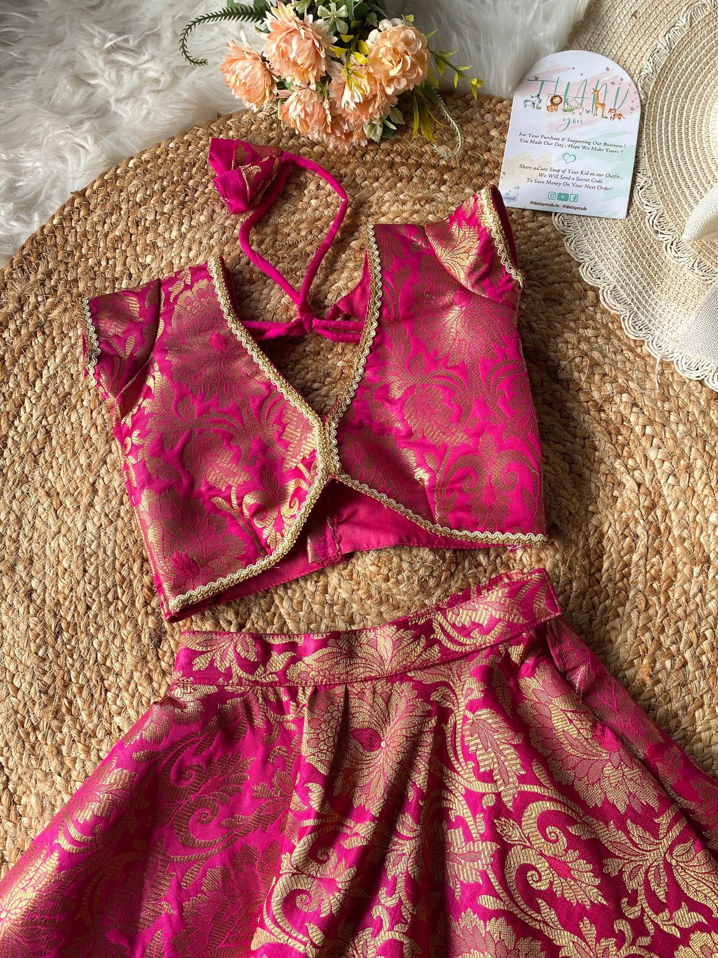 Brocade Pink Lehenga Set