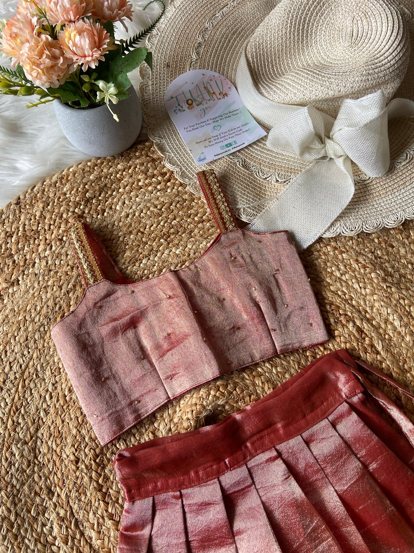 Tissue Beads Rust Orange Lehenga Set