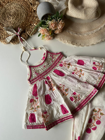 Pure cotton Layered Top with Afghani Pants - Pink