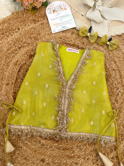 Designer Front Open Butti Top with Sharara Pants