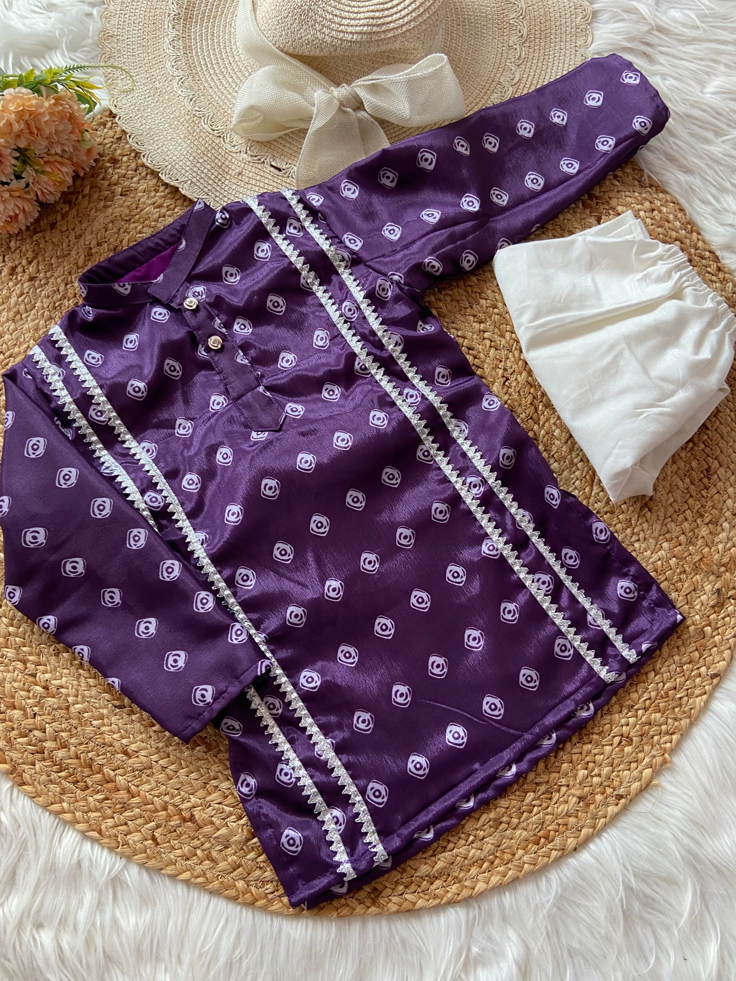 Purple Polka Dot Kurta Set
