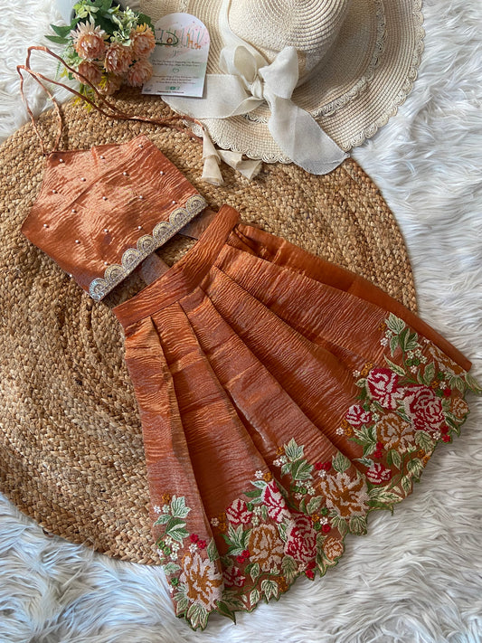 Halter Neck Tissue Pearl Lehenga