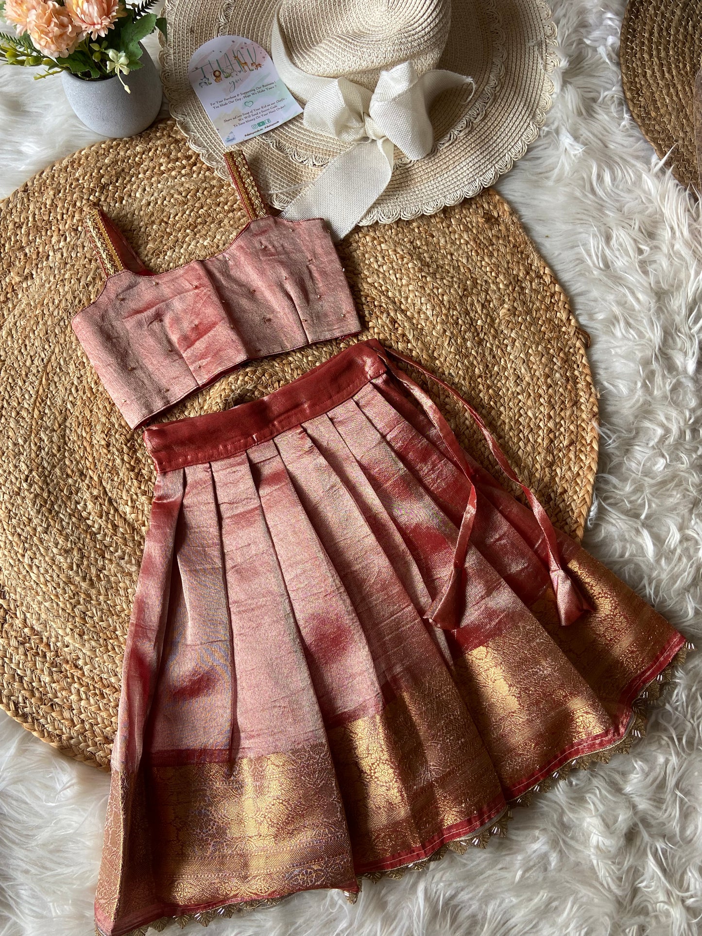 Tissue Beads Rust Orange Lehenga Set