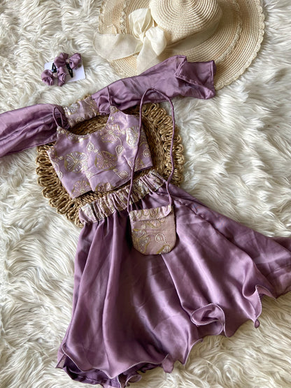 Tissue Floral Embroidery Lehenga Set with Sling Bag