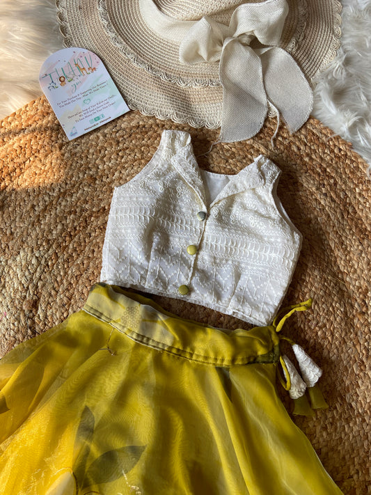 Designer Contrast White and Mehendi Green Lehenga Set