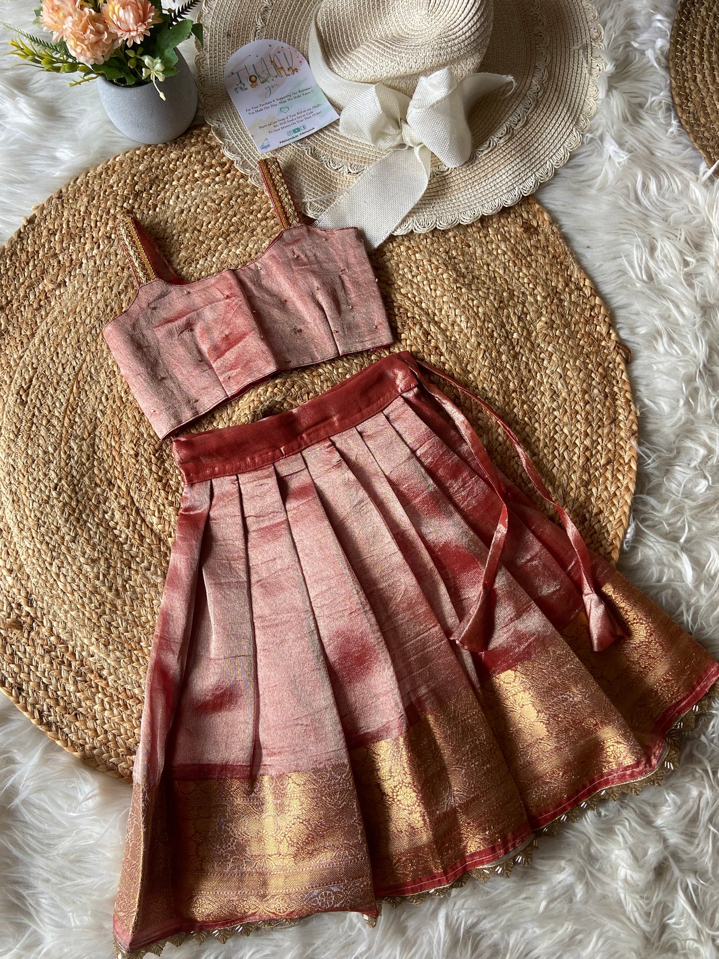 Tissue Beads Rust Orange Lehenga Set