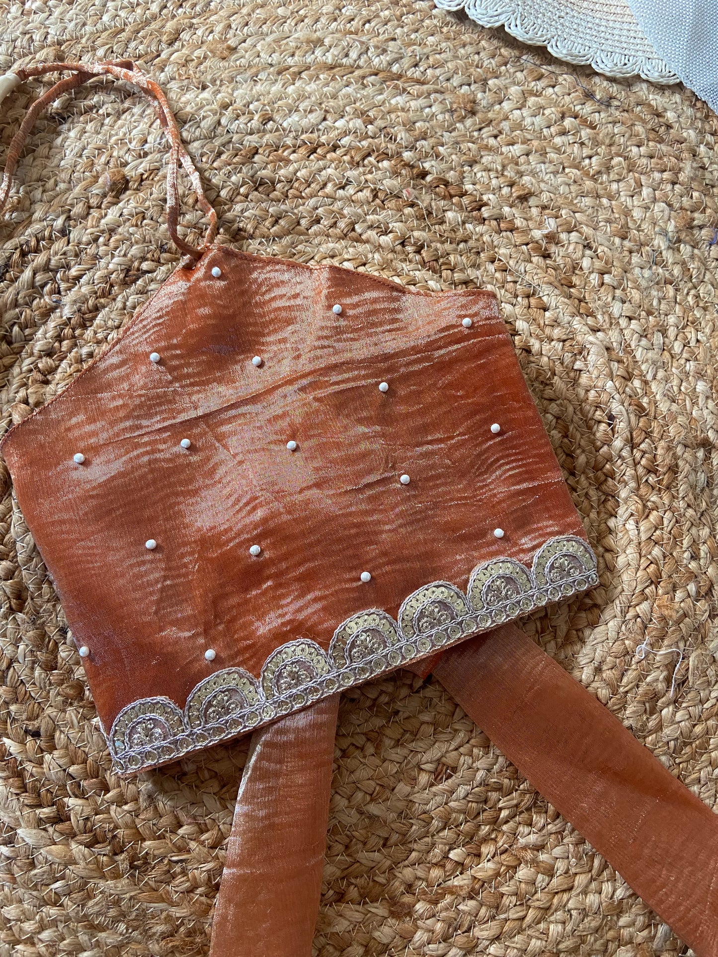 Halter Neck Tissue Pearl Lehenga