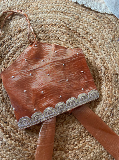 Halter Neck Tissue Pearl Lehenga