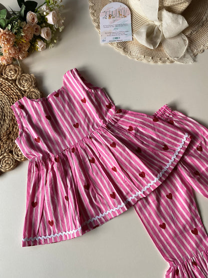 Pure cotton Peplum Stripe Heart Coord set
