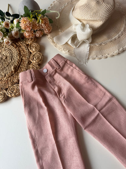 Designer Linen look Floral Pink Embroidery Jacket Kurta Set