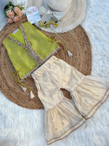 Designer Front Open Butti Top with Sharara Pants