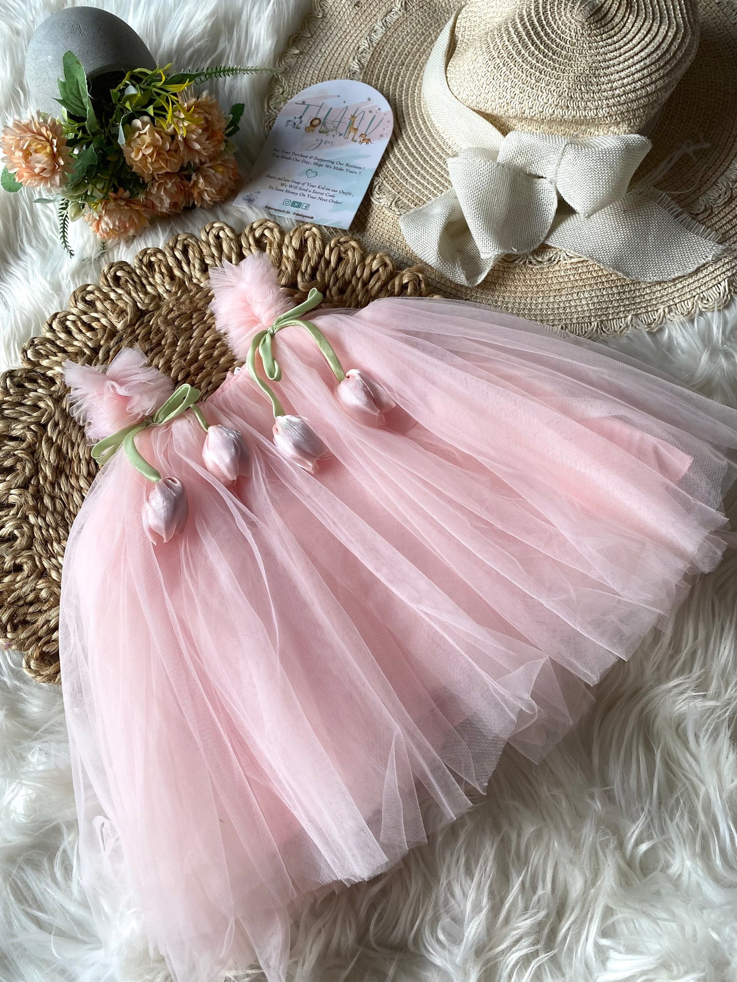 Baby Pink Tulip Frock with Shoes & Hair Accessories