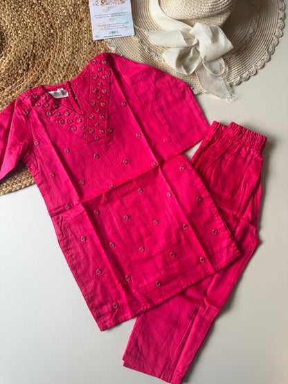 Jam cotton Mirror Embroidery Kurta set in 2 colours