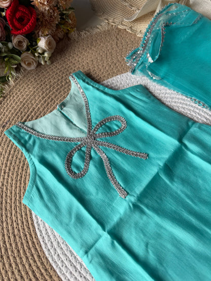 Sky Blue Modal Bow Kurti with Pant & Dupatta