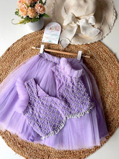 Pearl Beads Layered Net Lehenga