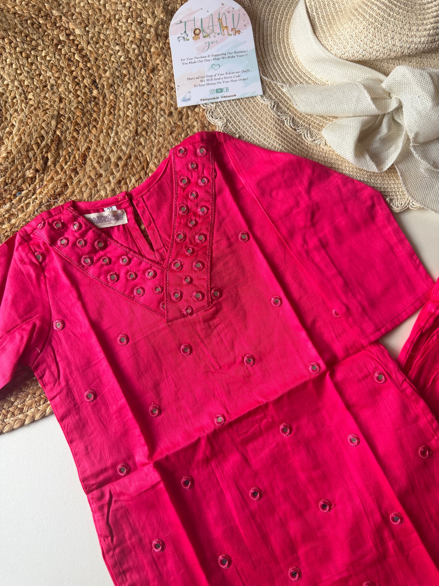 Jam cotton Mirror Embroidery Kurta set in 2 colours