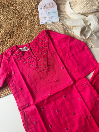 Jam cotton Mirror Embroidery Kurta set in 2 colours