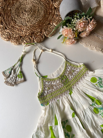 Pure cotton Layered Top with Afghani Pants - Green