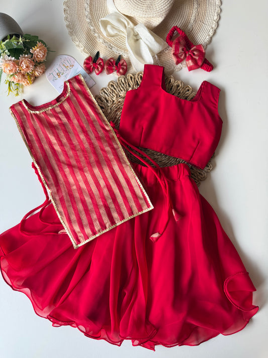 Striped 3 Pc Set with Inner & Flowy Skirt