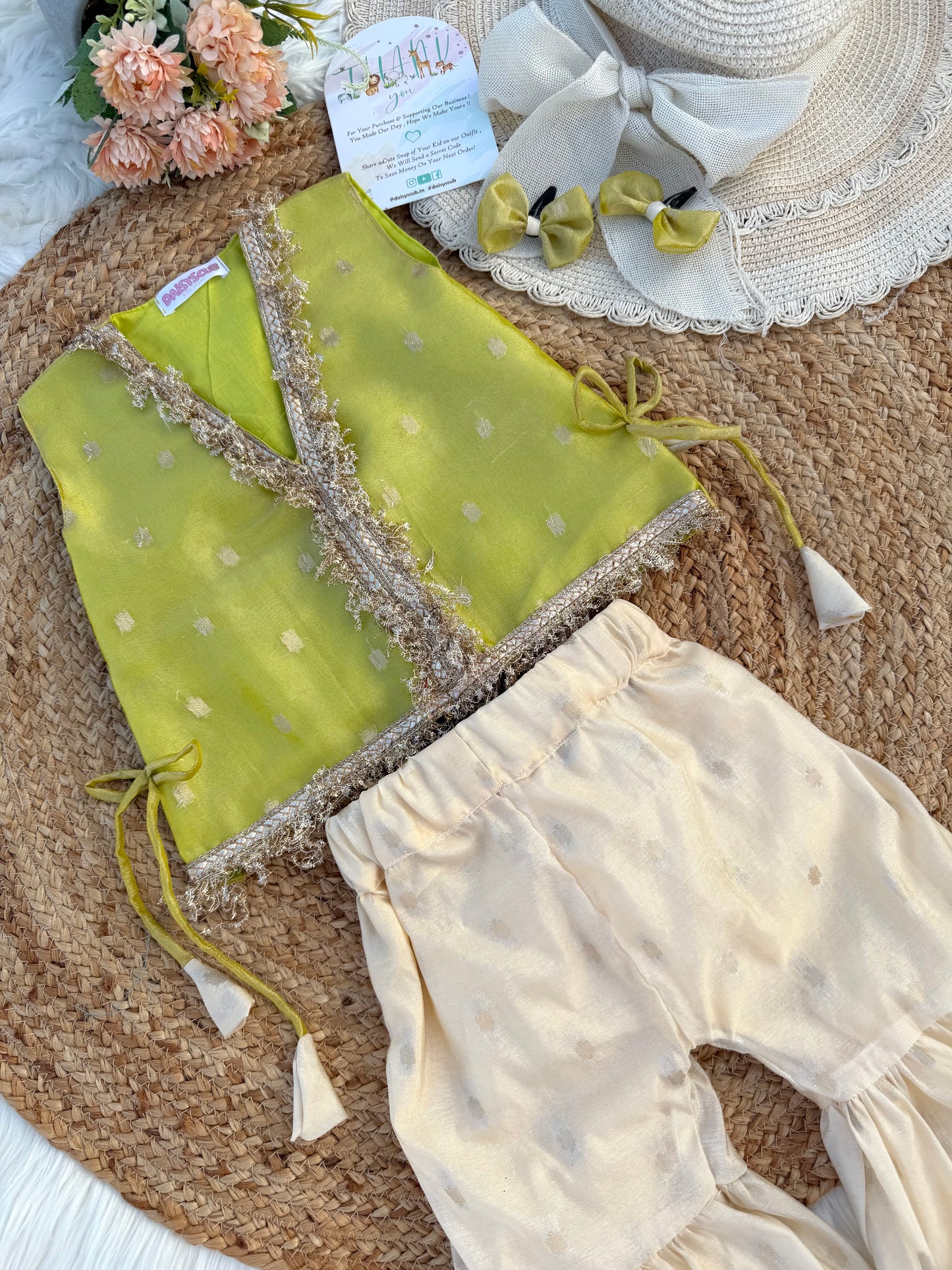 Designer Front Open Butti Top with Sharara Pants